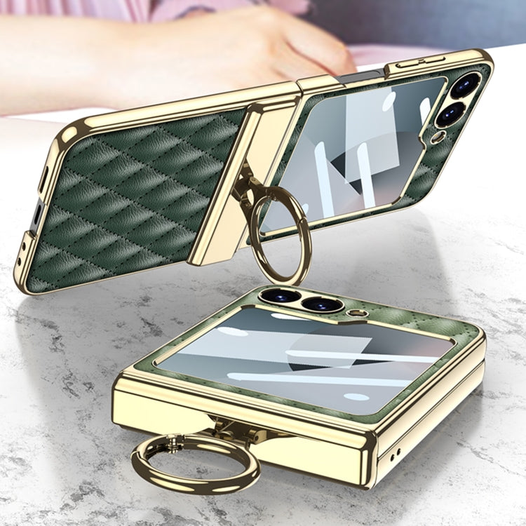 For Samsung Galaxy Z Flip6 GKK Rhombus Pattern Integrated Electroplated Leather Phone Case with Ring(Black)