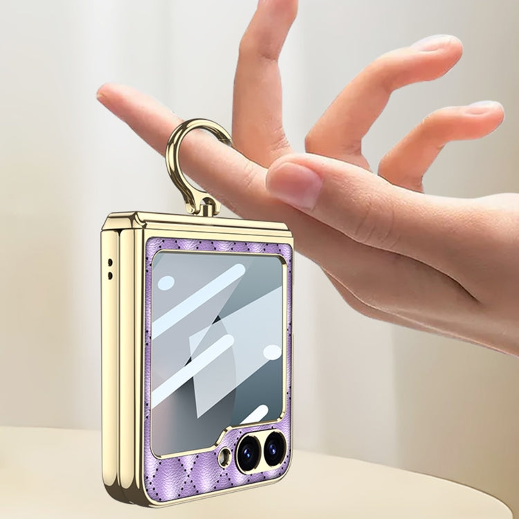 For Samsung Galaxy Z Flip6 GKK Rhombus Pattern Integrated Electroplated Leather Phone Case with Ring(Black)