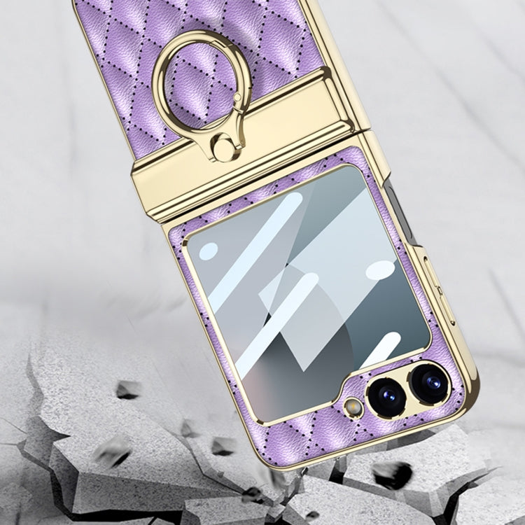 For Samsung Galaxy Z Flip6 GKK Rhombus Pattern Integrated Electroplated Leather Phone Case with Ring(Black)