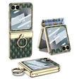 For Samsung Galaxy Z Flip6 / Flip7 FE GKK Rhombus Pattern Integrated Electroplated Leather Phone Case with Ring(Dark Green) - free shipping - PMC Jewellery - Order now!