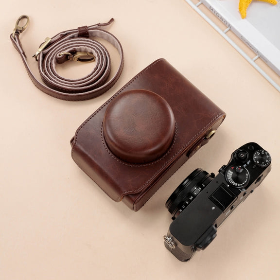 For FUJIFILM X100VI Full Body Leather Camera Case Bag with Strap(Black)