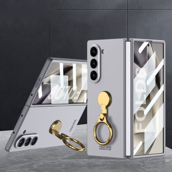 For Samsung Galaxy Z Fold6 GKK Integrated Ultra-thin Triaxial Ring Holder PC Phone Case(Silver)