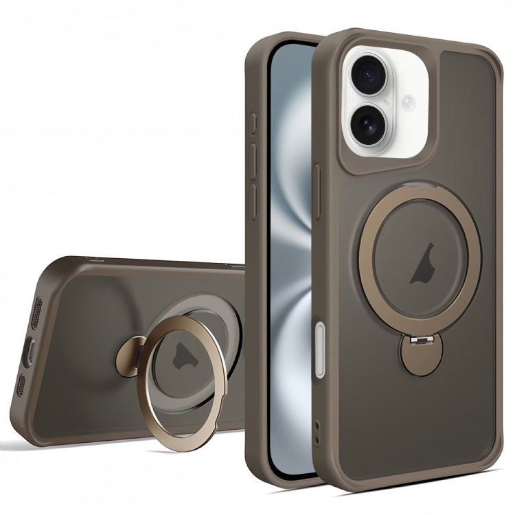 For iPhone 16 Plus Invisible Fulcrum Holder MagSafe Phone Case(Coffee)