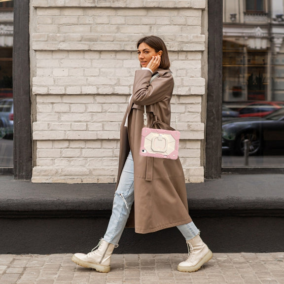 For Huawei Matepad 11.5 2023 Contrast Color Robot Silicone Hybrid PC Tablet Case(Rose Gold Beige)