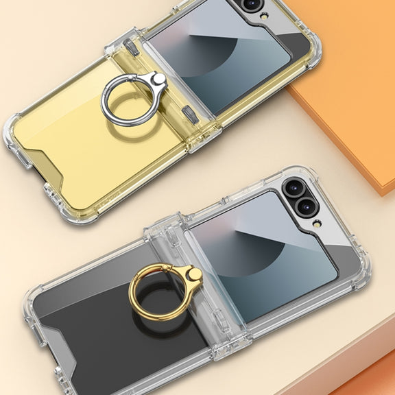 For Samsung Galaxy Z Flip6 GKK Clear Airbag Hinge Full Coverage Phone Case with Ring / Metal Chain(Silver)
