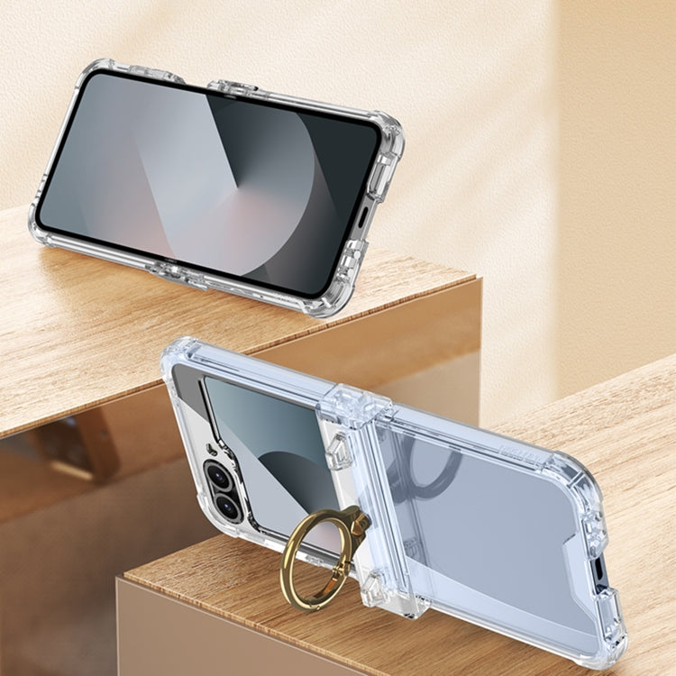 For Samsung Galaxy Z Flip6 GKK Clear Airbag Hinge Full Coverage Phone Case with Ring / Metal Chain(Silver)