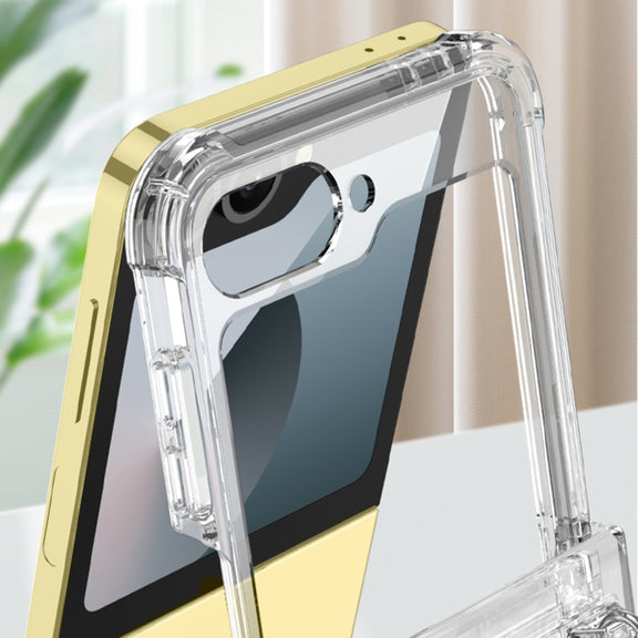 For Samsung Galaxy Z Flip6 GKK Clear Airbag Hinge Full Coverage Phone Case with Ring / Metal Chain(Silver)