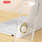 For Samsung Galaxy Z Flip6 GKK Clear Airbag Hinge Full Coverage Phone Case with Ring / Metal Chain(Silver)