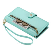 For iPhone 16 Nine Card-slot Zipper Wallet Bag Leather Phone Case(Mint Green)