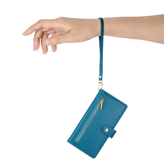 For iPhone 16 Plus Nine Card-slot Zipper Wallet Bag Leather Phone Case(Blue)