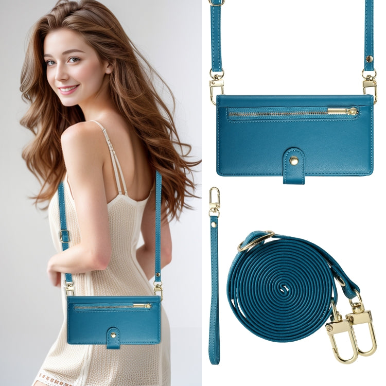 For iPhone 16 Plus Nine Card-slot Zipper Wallet Bag Leather Phone Case(Blue)