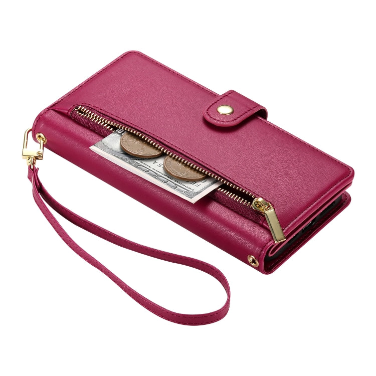For iPhone 16 Pro Max Nine Card-slot Zipper Wallet Bag Leather Phone Case(Red)