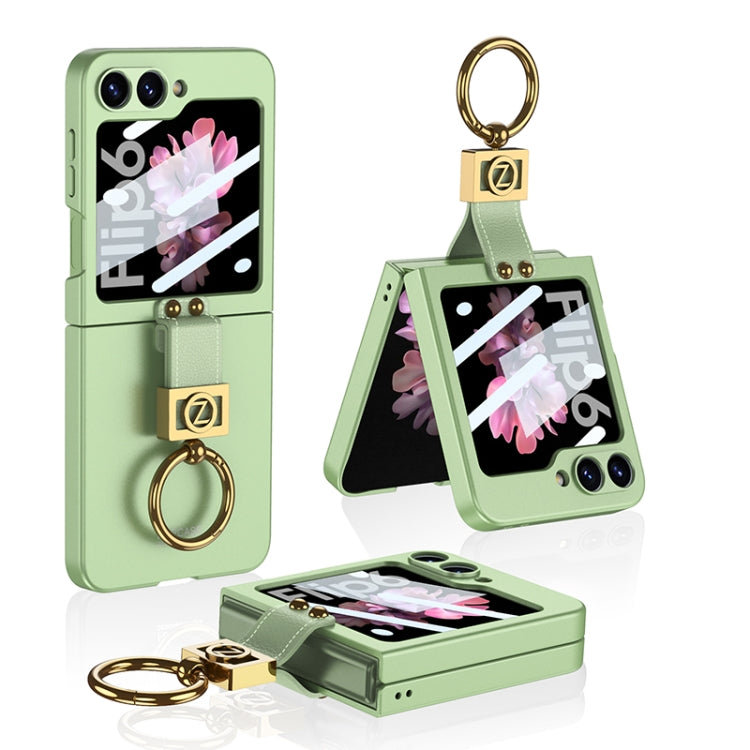 For Samsung Galaxy Z Flip6 GKK Integrated Ultra-thin Phone Case with Z Ring Holder(Light Green)