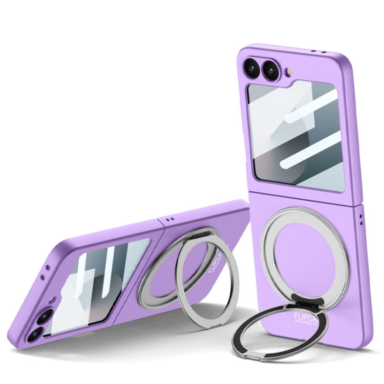 For Samsung Galaxy Z Flip6 GKK Integrated Ultra-thin MagSafe Phone Case with Ring Holder(Purple)