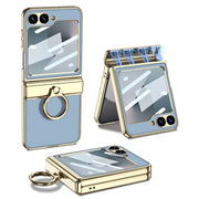 For Samsung Galaxy Z Flip6 GKK Integrated Electroplated Litchi Texture Leather Phone Case with Ring(Blue)