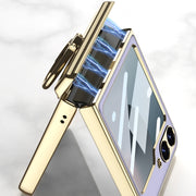 For Samsung Galaxy Z Flip6 GKK Integrated Electroplated Litchi Texture Leather Phone Case with Ring(Blue)
