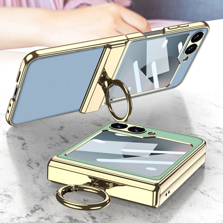 For Samsung Galaxy Z Flip6 GKK Integrated Electroplated Litchi Texture Leather Phone Case with Ring(Blue)