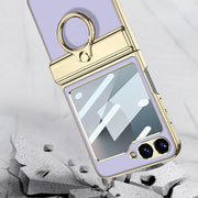 For Samsung Galaxy Z Flip6 GKK Integrated Electroplated Litchi Texture Leather Phone Case with Ring(Blue)