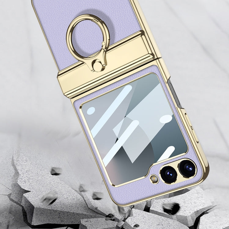 For Samsung Galaxy Z Flip6 GKK Integrated Electroplated Litchi Texture Leather Phone Case with Ring(Blue)