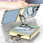 For Samsung Galaxy Z Flip6 / Flip7 FE GKK Integrated Electroplated Litchi Texture Leather Phone Case with Ring(Black)