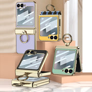 For Samsung Galaxy Z Flip6 / Flip7 FE GKK Integrated Electroplated Litchi Texture Leather Phone Case with Ring(Yellow)