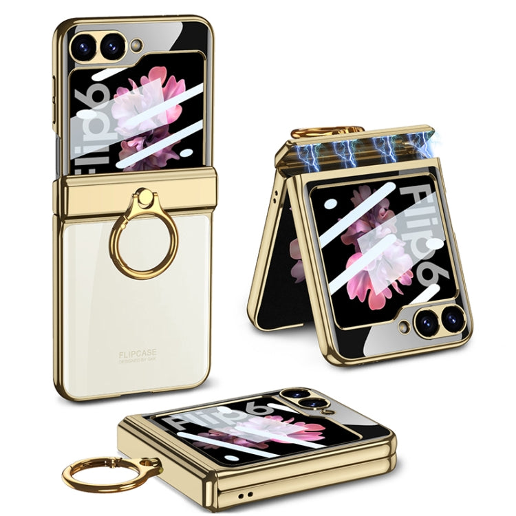 For Samsung Galaxy Z Flip6 GKK Integrated  Magnetic Folding Phantom Rotary Phone Case with Ring Holder(Champagne Gold)