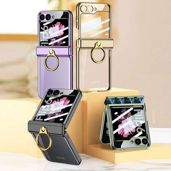 For Samsung Galaxy Z Flip6 GKK Integrated  Magnetic Folding Phantom Rotary Phone Case with Ring Holder(Champagne Gold)
