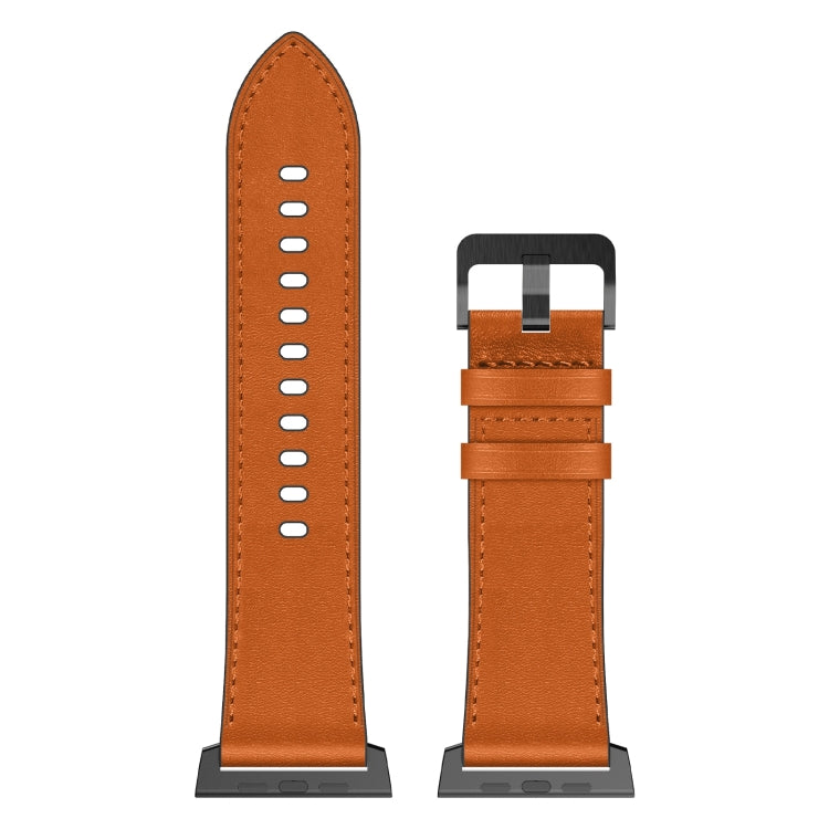 For Apple Watch Ultra 2 49mm Wilderness Top-grain Leather Watch Band(Black Connector Brown)