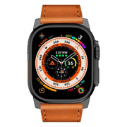 For Apple Watch Ultra 2 49mm Wilderness Top-grain Leather Watch Band(Black Connector Brown)