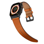 For Apple Watch Ultra 2 49mm Wilderness Top-grain Leather Watch Band(Black Connector Brown)