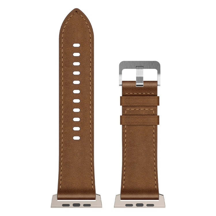 For Apple Watch Ultra 2 49mm Wilderness Top-grain Leather Watch Band(Titanium Connector Dark Brown)