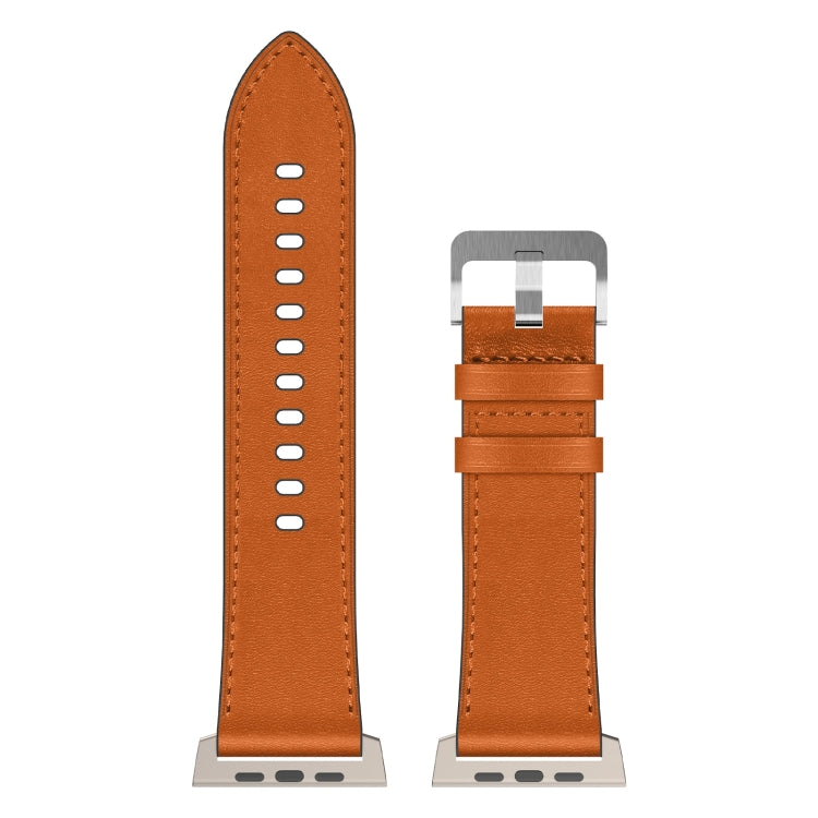 For Apple Watch Ultra 2 49mm Wilderness Top-grain Leather Watch Band(Titanium Connector Brown)