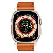 For Apple Watch Ultra 2 49mm Wilderness Top-grain Leather Watch Band(Titanium Connector Brown)