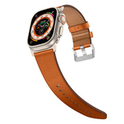For Apple Watch Ultra 2 49mm Wilderness Top-grain Leather Watch Band(Titanium Connector Brown)