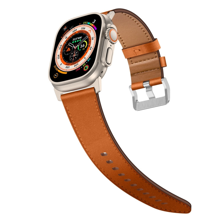 For Apple Watch Ultra 2 49mm Wilderness Top-grain Leather Watch Band(Titanium Connector Brown)