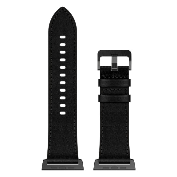For Apple Watch Ultra 49mm Wilderness Top-grain Leather Watch Band(Black Connector Black)