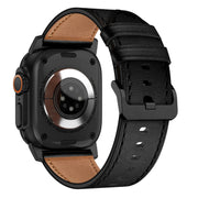 For Apple Watch Ultra 49mm Wilderness Top-grain Leather Watch Band(Black Connector Black)