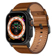 For Apple Watch Ultra 49mm Wilderness Top-grain Leather Watch Band(Black Connector Red Brown) - Watch Bands by PMC TechLife | Online Shopping South Africa | PMC TechLife | Buy Now Pay Later Mobicred