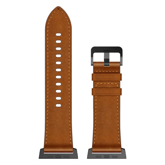 For Apple Watch Ultra 49mm Wilderness Top-grain Leather Watch Band(Black Connector Red Brown)