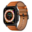 For Apple Watch Ultra 49mm Wilderness Top-grain Leather Watch Band(Black Connector Brown) - Watch Bands by PMC TechLife | Online Shopping South Africa | PMC TechLife | Buy Now Pay Later Mobicred