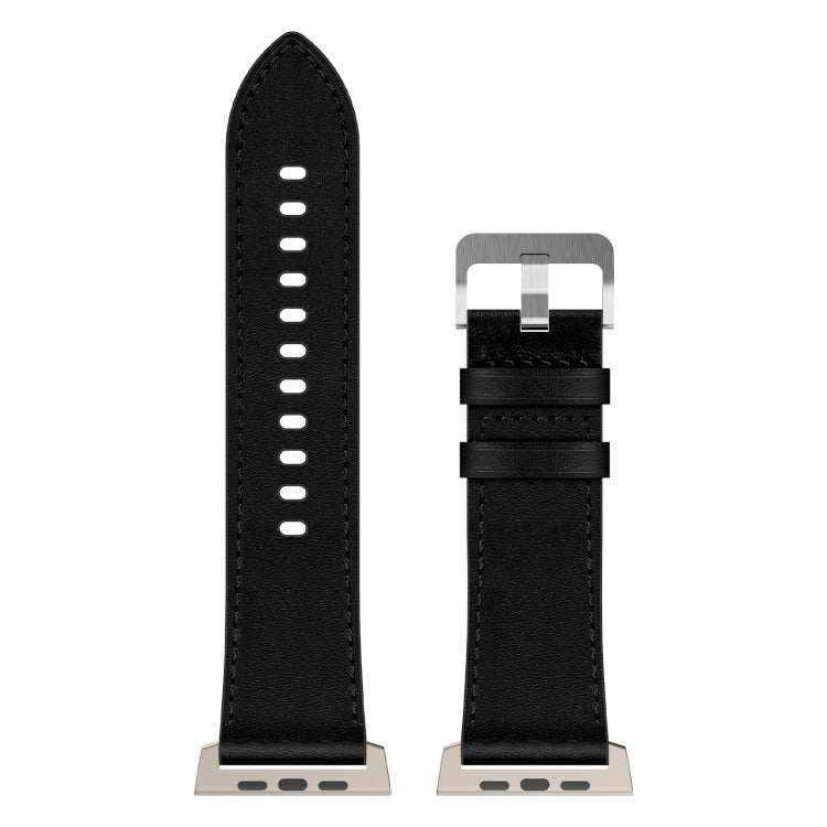 For Apple Watch Ultra 49mm Wilderness Top-grain Leather Watch Band(Titanium Connector Black)