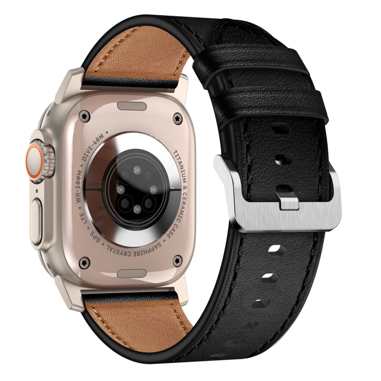 For Apple Watch Ultra 49mm Wilderness Top-grain Leather Watch Band(Titanium Connector Black)
