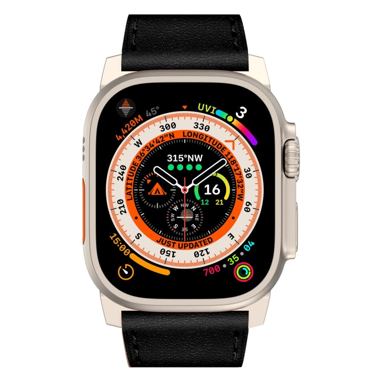 For Apple Watch Ultra 49mm Wilderness Top-grain Leather Watch Band(Titanium Connector Black)