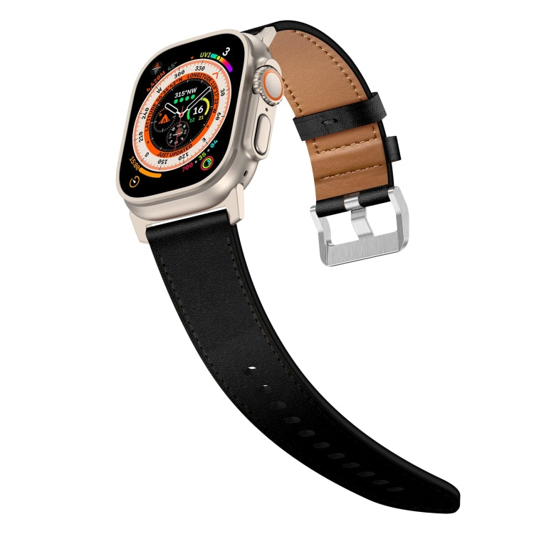 For Apple Watch Ultra 49mm Wilderness Top-grain Leather Watch Band(Titanium Connector Black)
