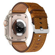 For Apple Watch Ultra 49mm Wilderness Top-grain Leather Watch Band(Titanium Connector Red Brown)