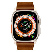 For Apple Watch Ultra 49mm Wilderness Top-grain Leather Watch Band(Titanium Connector Red Brown)