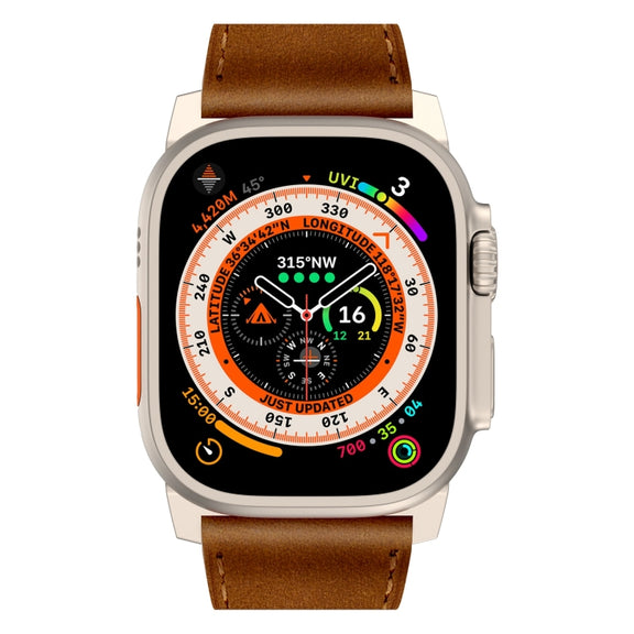 For Apple Watch Ultra 49mm Wilderness Top-grain Leather Watch Band(Titanium Connector Red Brown)