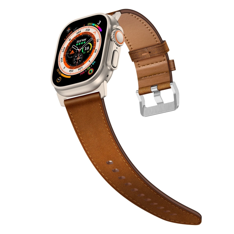 For Apple Watch Ultra 49mm Wilderness Top-grain Leather Watch Band(Titanium Connector Red Brown)