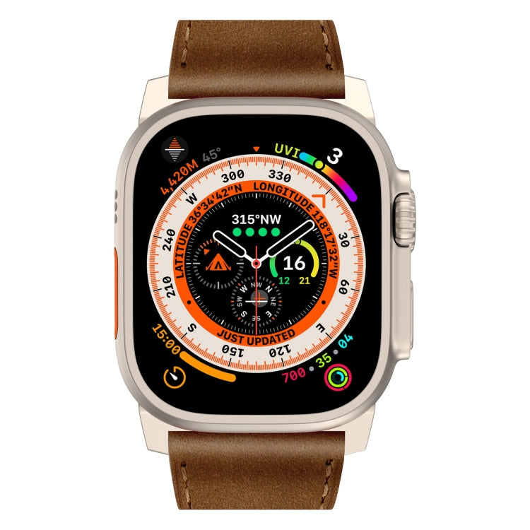 For Apple Watch Ultra 49mm Wilderness Top-grain Leather Watch Band(Titanium Connector Dark Brown)