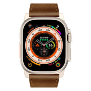 For Apple Watch Ultra 49mm Wilderness Top-grain Leather Watch Band(Titanium Connector Dark Brown)